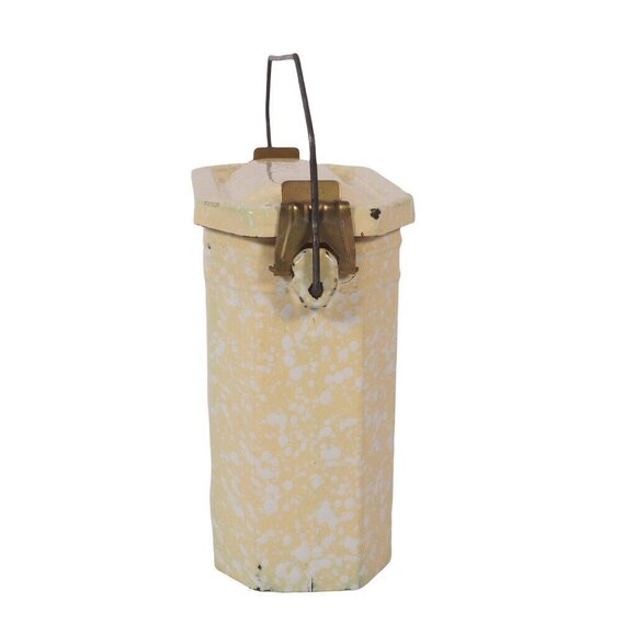 Antique French Lunchbox Granite Enamel Ware Yellow White Green Speckled 3 Pc Set - Picture 3 of 10